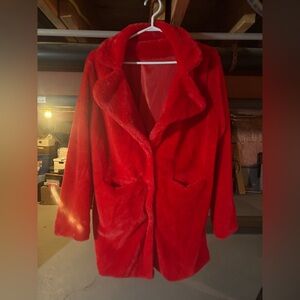 Women's new without tags medium Red Faux Fur Coat light weight